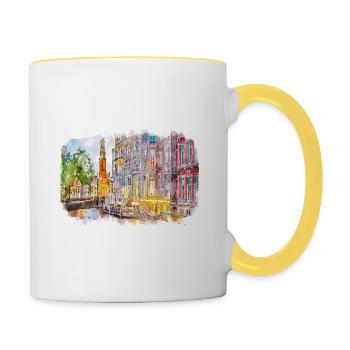 Amsterdam Netherlands Watercolor Sketch Drawing - Contrasting Mug - white/yellow - Right