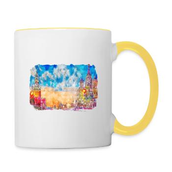 Moscou Russie Aquarelle Esquisse Dessin Dessiné - Mug contrasté - blanc/jaune - Droite