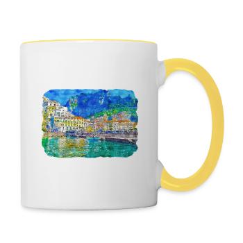 Sorrente Italie Aquarelle Esquisse Dessinée Peinture - Mug contrasté - blanc/jaune - Droite