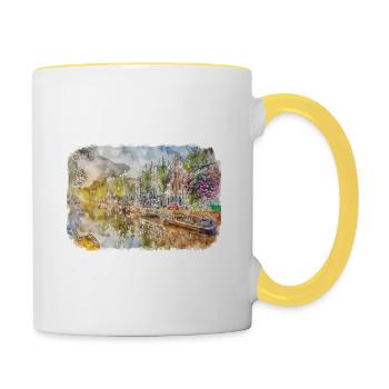 Amsterdam Netherlands Watercolor Sketch Drawing - Contrasting Mug - white/yellow - Right