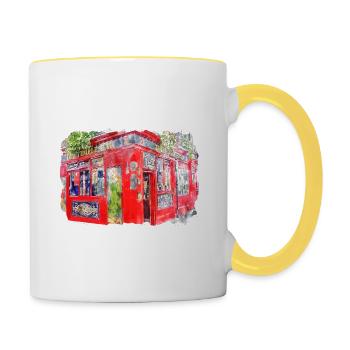 Dessin de peinture de croquis d'aquarelle de point de repère de l'Irlande - Mug contrasté - blanc/jaune - Droite
