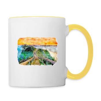 Kalifornien, USA, Aquarell, Skizze, Illustration - Tasse zweifarbig - Weiß/Gelb - Rechts