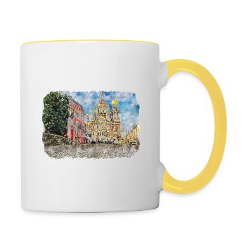 St Petersburg Russia Watercolor Sketch Drawn Drawi - Contrasting Mug - white/yellow - Right