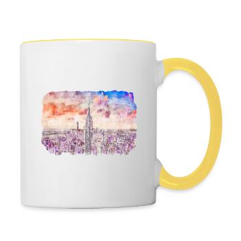 New York Usa Watercolor Sketch Drawing - Contrasting Mug - white/yellow - Right