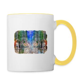 Chicago USA Aquarell Skizze gezeichnete Illustration - Tasse zweifarbig - Weiß/Gelb - Rechts