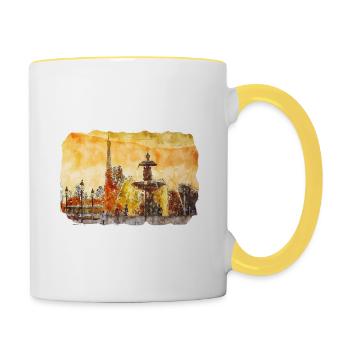 Paris France Watercolor Sketch Painting Drawing - Contrasting Mug - white/yellow - Right