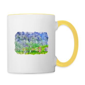 Norvège Aquarelle Esquisse Dessinée à la main Illustration - Mug contrasté - blanc/jaune - Droite