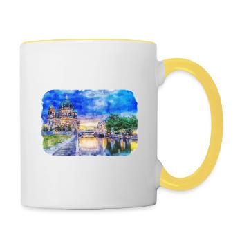 Berlin Allemagne Aquarelle Esquisse Dessinée Peinture - Mug contrasté - blanc/jaune - Droite