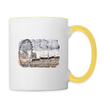 Londres UK Aquarelle Esquisse Dessinée à la Main Peinture - Mug contrasté - blanc/jaune - Droite