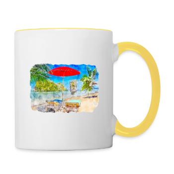 Thaïlande croquis aquarelle illustration dessinée à la main - Mug contrasté - blanc/jaune - Droite