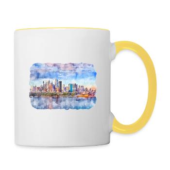 Sydney Australie Aquarelle Esquisse Dessinée Illustrat - Mug contrasté - blanc/jaune - Droite