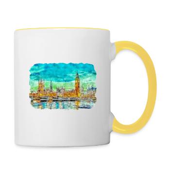 Londres UK Aquarelle Esquisse Dessinée à la Main Peinture - Mug contrasté - blanc/jaune - Droite