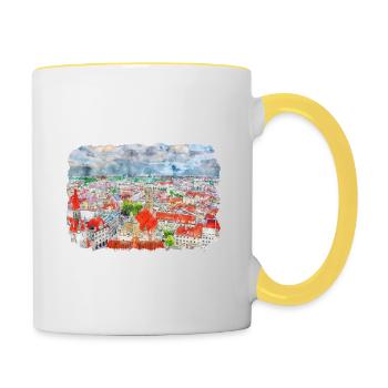 Allemagne Aquarelle Esquisse Dessinée à la main Illustration - Mug contrasté - blanc/jaune - Droite