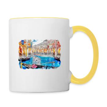 Venise Italie Aquarelle Esquisse Illustration - Mug contrasté - blanc/jaune - Droite