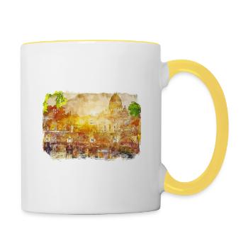 Rom Italien Aquarell Skizze Gemälde Illustration - Tasse zweifarbig - Weiß/Gelb - Rechts