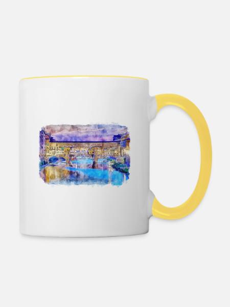 Florence Italie Italie Aquarelle Esquisse Peinture - Mug contrasté - blanc/jaune
