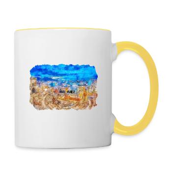 Cartagena Kolumbien Aquarell Skizze Gezeichnet Illustr - Tasse zweifarbig - Weiß/Gelb - Rechts
