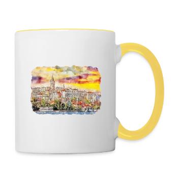 Dinde Aquarelle Esquisse Dessinée à la main Illustration - Mug contrasté - blanc/jaune - Droite