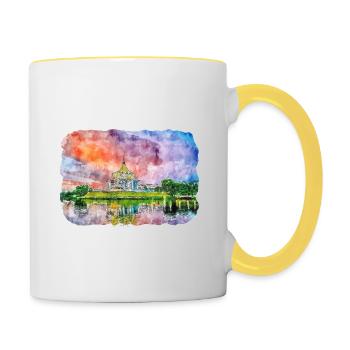 Malaisie Aquarelle Esquisse Dessinée à la Main Illustration - Mug contrasté - blanc/jaune - Droite
