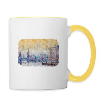 Berlin Allemagne Aquarelle Croquis Dessiné Peinture - Mug contrasté - blanc/jaune - Droite