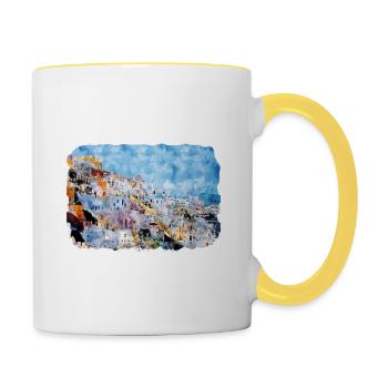 Grèce croquis aquarelle illustration dessinée à la main - Mug contrasté - blanc/jaune - Droite