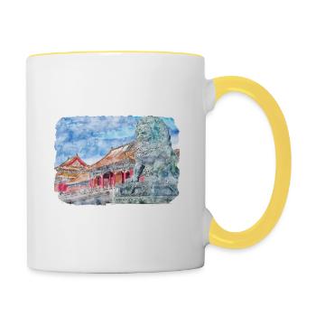 China Watercolor Sketch Hand Drawn Illustration - Contrasting Mug - white/yellow - Right