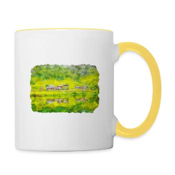 Norvège Aquarelle Esquisse Dessinée à la main Illustration - Mug contrasté - blanc/jaune - Droite