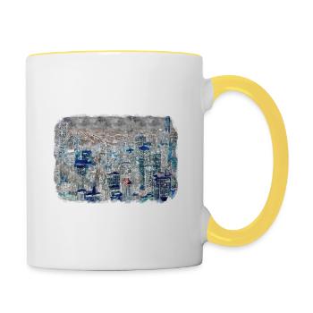 Chicago USA Aquarell Skizze gezeichnete Illustration - Tasse zweifarbig - Weiß/Gelb - Rechts