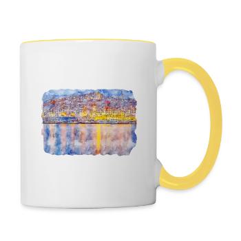 Porto Portugal Watercolor Sketch Drawn Illustratio - Contrasting Mug - white/yellow - Right