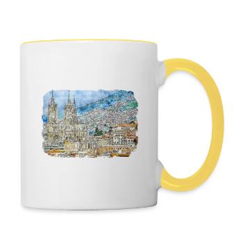 Quito Ecuador Aquarell Skizze Illustration - Tasse zweifarbig - Weiß/Gelb - Rechts