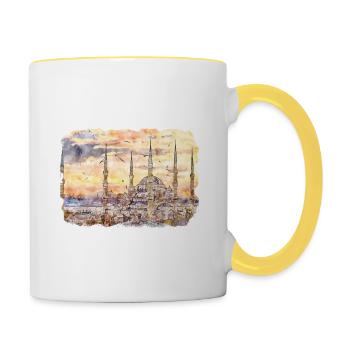 Dinde Aquarelle Esquisse Dessinée à la main Illustration - Mug contrasté - blanc/jaune - Droite