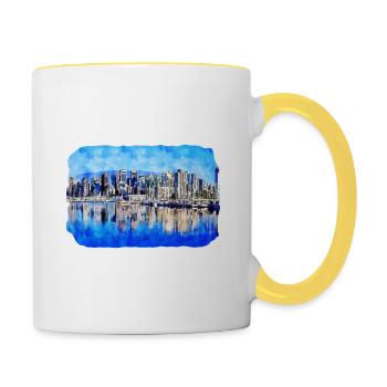 Vancouver Canada Aquarelle Esquisse Dessinée Illustrat - Mug contrasté - blanc/jaune - Droite