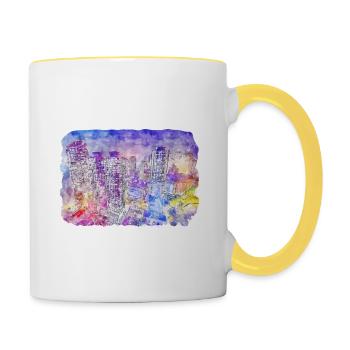 China Watercolor Sketch Hand Drawn Illustration - Contrasting Mug - white/yellow - Right