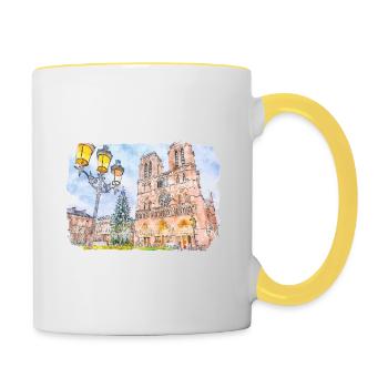 Paris France Watercolor Sketch Drawn Painting - Contrasting Mug - white/yellow - Right