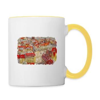 Pologne Repère Aquarelle Esquisse Dessin de peinture - Mug contrasté - blanc/jaune - Droite