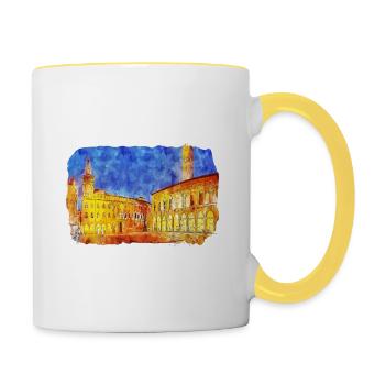 Bologna Italy Watercolor Sketch Drawn Illustration - Contrasting Mug - white/yellow - Right