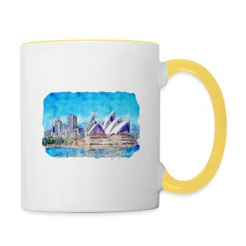 Sydney Australie Aquarelle Esquisse Dessinée Illustrat - Mug contrasté - blanc/jaune - Droite