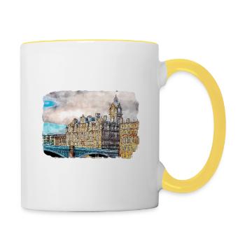 Uk Landmark Watercolor Sketch Painting Illustratio - Contrasting Mug - white/yellow - Right
