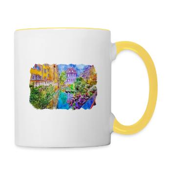 Venise Italie Aquarelle Esquisse Illustration - Mug contrasté - blanc/jaune - Droite