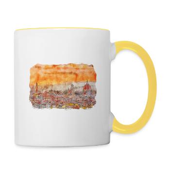 Tuscany Italy Watercolor Sketch Painting - Contrasting Mug - white/yellow - Right