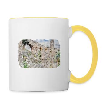 Spain Watercolor Sketch Hand Drawn Illustration - Contrasting Mug - white/yellow - Right