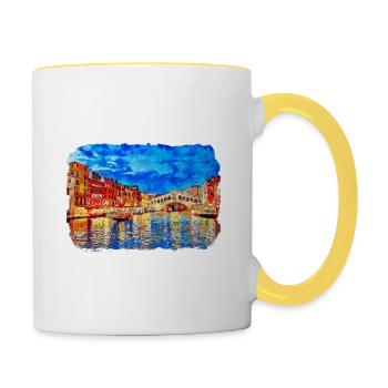 Florence Italie Aquarelle Esquisse Peinture Dessinée - Mug contrasté - blanc/jaune - Droite