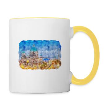 Berlin Allemagne Aquarelle Esquisse Dessinée Peinture - Mug contrasté - blanc/jaune - Droite