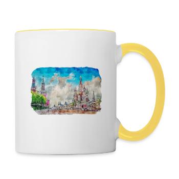 Moscou Russie Aquarelle Esquisse Dessinée Peinture - Mug contrasté - blanc/jaune - Droite