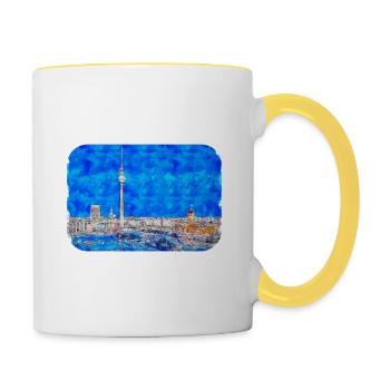 Berlin Allemagne Aquarelle Esquisse Dessinée Peinture - Mug contrasté - blanc/jaune - Droite