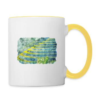 Indonésie Aquarelle Esquisse Dessinée à la Main Peinture - Mug contrasté - blanc/jaune - Droite
