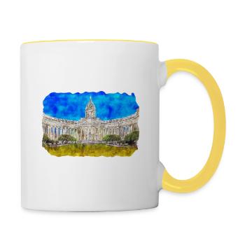St Petersburg Russia Watercolor Sketch Drawn Illus - Contrasting Mug - white/yellow - Right