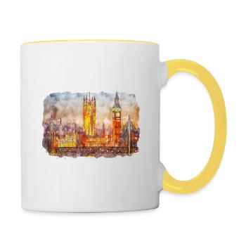Angleterre Royaume-Uni Aquarelle Esquisse Dessinée à la main Peinture - Mug contrasté - blanc/jaune - Droite