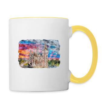 Edinburgh Schottland UK Aquarell Skizze gezeichnet Schmerz - Tasse zweifarbig - Weiß/Gelb - Rechts