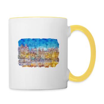 Bruges Belgium Watercolor Sketch Drawn Illustratio - Contrasting Mug - white/yellow - Right